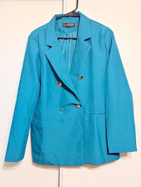 Women's Teal Double-Breasted Polyester Blazer Size 3XL